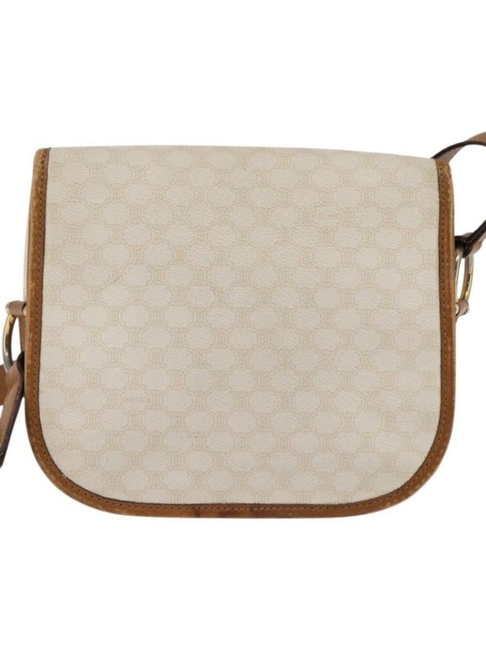 Authentic CELINE Macadam Canvas Shoulder Bag PVC Leather White Gold - Picture 9 of 16